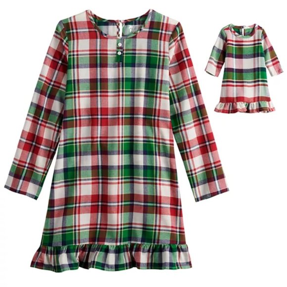 Cuddl Duds Other - NWT 2 piece plaid Christmas holiday nightgown pajamas and doll dress 2T